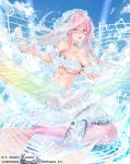  1girl bangs breasts cleavage earrings eyebrows_visible_through_hair hair_between_eyes hat highres jewelry large_breasts long_hair looking_at_viewer mermaid monster_girl navel necklace obiwan open_mouth pink_hair see-through silver_eyes skirt solo tail_garter watermark wrist_cuffs z/x 