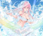  blush breasts bubbles cleavage clouds cropped fang green_eyes headdress instrument long_hair magic mermaid music necklace obiwan piano pink_hair ribbons see_through skirt sky underboob wristwear xin_(moehime) z/x 