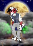  2020 3_toes 4_fingers anthro anubiis_werewolf beastars black_claws bow_tie canid canine chest_tuft claws clothing fingers full_moon fur glowing glowing_eyes hair hi_res legoshi_(beastars) lycanroc male mammal midnight_lycanroc moon nintendo pok&eacute;mon pok&eacute;mon_(species) red_body red_eyes red_fur red_sclera school_uniform solo toe_claws toes tuft uniform video_games white_body white_fur white_hair 
