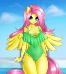  2020 5_fingers absurd_res anthro clothing cloud cutie_mark equid equine female fingers fluttershy_(mlp) friendship_is_magic front_view hasbro hi_res mammal my_little_pony outside pegasus solo wings yutakira92 