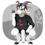  1:1 alpha_channel anthro big_penis bovid caprine chunkycryptid_(artist) clothed clothing exhibitionism genitals goat huge_penis humanoid_genitalia humanoid_penis male mammal milo_(usernametaken) partially_clothed penis smoking solo 