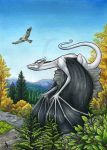  2020 ambiguous_gender avian bird day detailed_background dragon duo feral hi_res horn membrane_(anatomy) membranous_wings natoli outside sky traditional_media_(artwork) wings wyvern 