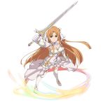  1girl asuna_(stacia) bracelet breastplate breasts brown_eyes brown_hair cape choker cleavage closed_mouth detached_sleeves floating_hair from_above frown full_body gloves hair_intakes highres jewelry long_hair long_sleeves medium_breasts miniskirt official_art pleated_skirt shiny shiny_hair skirt solo standing sword_art_online sword_art_online:_memory_defrag thighhighs transparent_background very_long_hair waist_cape white_cape white_choker white_gloves white_legwear white_skirt white_sleeves 