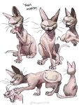  2020 3:4 ambiguous_gender claws dated domestic_cat felid feline felis feral hairless hairless_cat hi_res licking looking_at_viewer mammal multicolored_body multicolored_skin multiple_images multiple_poses pink_body pink_skin pose self_lick signature simple_background sitting solo sphynx_(cat) tongue tongue_out toony two_tone_body two_tone_skin watermark whiskers white_background yellow_eyes yogin 