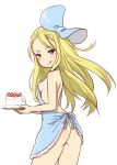  absurdres apron ass blonde_hair blue_eyes bow bravely_default:_flying_fairy bravely_default_(series) cake edea_lee food hair_bow highres nipple_slip nipples purdoy25 tongue tongue_out 