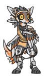  3_fingers 4_ears 4_toes absurd_res alien alpha_channel ambiguous_gender anthro armor avali avian black_sclera clothed clothing feathered_wings feathers fingers fur grey_body grey_clothing grey_feathers grey_fur grey_spots headgear hi_res inner_ear_fluff madkuzya markings multi_ear orange_clothing orange_markings solo spots tail_feathers talons thin_tail toes tuft white_body white_feathers white_fur wings yellow_eyes zuri_(mikhail) 