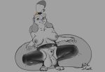  animal_crossing anthro balls big_balls breasts canid canine canis clothing domestic_dog genitals gold_(metal) gynomorph intersex isabelle_(animal_crossing) legwear mammal nintendo paws penis pillow rubber socks solo srcook video_games 