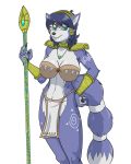  2019 accessory alpha_channel anthro armor big_breasts blue_body blue_fur blue_hair bra bracelet breasts canid canine claws clothing digital_drawing_(artwork) digital_media_(artwork) female fox fur gauntlets gloves green_eyes hair handwear headband hi_res jewelry krystal krystal&#039;s_staff loincloth mammal multicolored_body multicolored_fur multicolored_tail necklace nintendo signature simple_background smile solo star_fox stogiegoatarts tailband text transparent_background underwear video_games white_body white_fur 