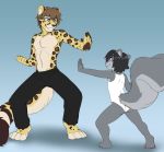  anthro billie_(kanrodstavoyan) cheetah clothing duo felid feline female hair jailbird male male/female mammal martial_arts rodent sciurid 