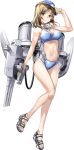  1girl bikini bikini_bottom blue_bikini blue_swimsuit breasts brown_eyes full_body hat houston_(kantai_collection) kantai_collection large_breasts light_brown_hair long_hair machinery official_art swimsuit transparent_background turret zeco 