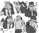  abs avian bird canid canine canis clothed clothing columbid dove duo eyewear facial_hair felid foxvulpine fur hair hat hattori_(one_piece) headgear headwear jabra_(one_piece) leopard male mammal muscular necktie nipples one_piece pantherine pecs rob_lucci_(one_piece) scar simple_background spots spotted_body spotted_fur sunglasses wolf 