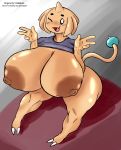  2020 absurd_res anthro big_breasts breasts butt female glistening glistening_body happy hi_res hitmontop huge_breasts humanoid hyper hyper_breasts looking_at_viewer nintendo nipples open_mouth pok&eacute;mon pok&eacute;mon_(species) redmoon83 simple_background solo spintopple thick_thighs topple_(character) video_games 