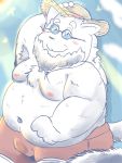  2020 3:4 anthro belly blush bulge clothing dain_4201 eyewear fur glasses hat headgear headwear hi_res kemono male mammal moobs navel nipples overweight overweight_male solo underwear white_body white_fur 