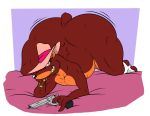  2020 a-side anthro bed big_butt brown_body brown_fur butt cigar clothing disney fur furniture grin gun hat headgear headwear huge_butt hyper hyper_butt least_weasel looking_at_viewer male mammal mustela mustelid musteline nude ranged_weapon seductive simple_background smarty_weasel smile solo thick_thighs weapon who_framed_roger_rabbit 