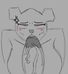  anthro big_breasts bodily_fluids breasts cartoon_network domelynonix duo female first_person_view genitals looking_at_viewer male male/female mammal monochrome oral penis sweat teri_(tawog) the_amazing_world_of_gumball ursid 
