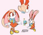  2020 5:4 ambiguous_gender anthro artisyone big_ears bow_tie brown_eyes chao_(sonic) cheese_the_chao child clothing cream_the_rabbit digital_media_(artwork) dress duo eyelashes female floppy_ears footwear fur gloves handwear lagomorph leporid mammal multiple_images open_mouth open_smile orange_body orange_clothing orange_dress orange_fur pink_background rabbit shoes signature simple_background smile sonic_the_hedgehog_(series) standing tan_body tan_fur young 
