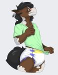 absurd_res anthro blush diaper embarrassed equid equine feathers hi_res horse kuuneho looking_at_viewer male mammal pulling_shirt_down solo standing teeth 