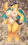  2020 anthro big_breasts breasts delivery_(commerce) delivery_employee dragonite full-length_portrait genitals hay hi_res huge_breasts looking_at_viewer mail membrane_(anatomy) membranous_wings mostly_nude navel nintendo nipples pok&eacute;mon pok&eacute;mon_(species) portrait postal_carrier postal_delivery pussy simple_background solo tailzkim video_games wings 