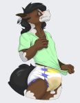  absurd_res anthro blush bodily_fluids diaper embarrassed equid equine feathers genital_fluids hi_res horse kuuneho looking_at_viewer male mammal pulling_shirt_down solo standing teeth urine wearing_diaper wet_diaper wetting 