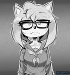  2018 alternate_costume amy_rose anthro clothed clothing digital_media_(artwork) emergence eulipotyphlan eyewear female frown glasses hedgehog mammal monochrome shirt solo sonic_the_hedgehog_(series) topwear yungdemonz 