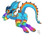  anthro auns clothing dragon fluffed_dragon genitals girly legwear male penis prometheuzone reptile scalie socks solo 