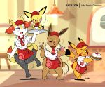  &lt;3_tail 2020 3_toes 4_fingers anthro baby_pok&eacute;mon bangs braixen breast_size_difference breasts brit_(joaoppereiraus) brown_body brown_fur cake cleft_tail clothed clothing cosplay_pikachu_(character) digital_media_(artwork) dipstick_ears dipstick_tail eevee eve_(joaoppereiraus) eyes_closed female fingers food fur group hair hair_over_eye hat headgear headwear hi_res holding_cup holding_food holding_object inner_ear_fluff inside joaoppereiraus kanna_(joaoppereiraus) leroy_(joaoppereiraus) male multicolored_body multicolored_ears multicolored_fur multicolored_tail neck_tuft nintendo one_eye_closed one_eye_obstructed open_mouth open_smile pen pichu pikachu pok&eacute;mon pok&eacute;mon_(species) pokemon_cafe_mix shirt signature smile thick_thighs toes topwear tray tuft uniform video_games wink yellow_body yellow_fur 