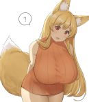  2020 ? animal_humanoid big_breasts blonde_hair blush breasts canid canid_humanoid canine canine_humanoid clothing female fox_humanoid hair huge_breasts humanoid inner_ear_fluff long_hair looking_at_viewer mammal mammal_humanoid mog_(artist) red_eyes simple_background smile solo sweater topwear tuft white_background 