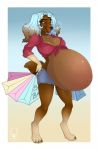  anthro bird_dog breasts canid canine canis cleavage clothed clothing cocker_spaniel domestic_dog female hi_res hunting_dog mammal milk-jug pregnant shopping_bag solo spaniel 