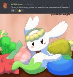  ask_blog berry blush chaut english_text flab&eacute;b&eacute; food fruit furniture hi_res nintendo plant pok&eacute;mon pok&eacute;mon_(species) pok&eacute;mon_mystery_dungeon screamoshaymin simple_background smile table text video_games wanderlust 