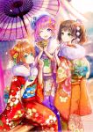  3girls amaki_okome check_copyright copyright_request g11030 hakari_kanna highres japanese_clothes kanna_channel multiple_girls natsume_shishi okome_channel shishi_channel twintails virtual_youtuber 