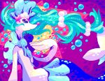  2016 accessory asterozoan blue_body blue_eyes blue_hair bubble clothing echinoderm eyelashes female gem hair hat headgear headwear hi_res koolaid-girl long_hair lying mammal marine merfolk nintendo pearl_(gem) pink_nose pok&eacute;mon pok&eacute;mon_(species) primarina solo starfish starfish_(accessory) video_games white_body 