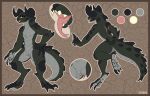  3_toes 4_fingers anthro arm_spikes back_spikes bethesda_softworks border deathclaw elvche fallout female fingers genitals head_spikes horn model_sheet open_mouth orange_border pussy solo spiked_tail spikes spikes_(anatomy) teeth toes tongue video_games 