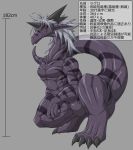  2019 4_toes alternate_version_at_source claws featureless_crotch grey_background grey_hair hair hi_res horn japanese_text keidragons male nude purple_body raguro_(keidragons) red_eyes simple_background solo text toes translation_request vein 