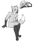  absurd_res anthro canid canine crossed_legs digitigrade fur greyscale hi_res looking_at_viewer male mammal maned_wolf monochrome pillowdemon shy simple_background solo takwin yoga 