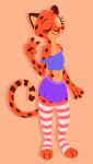  2020 anthro bottomwear brown_spots cheetah clothed clothing felid feline female full-length_portrait fully_clothed fur gesture hi_res legwear looking_at_viewer mammal midriff navel one_eye_closed orange_body orange_fur portrait simple_background skirt socks solo spots spotted_body spotted_fur standing stephie_(fraydia1) tan_background theblueberrycarrots thigh_highs thigh_socks v_sign wink 