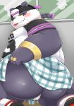  2020 alp_(tas) anthro bake_gosut balls belly blush butt clothing fur genitals giant_panda hat headgear headwear hi_res kemono male mammal overweight overweight_male purple_body purple_fur shirt solo tokyo_afterschool_summoners tongue tongue_out topwear ursid video_games white_body white_fur 