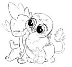  avian beak big_eyes black_and_white blush dragon duo eyelashes fangs feathers female fingers friendship_is_magic gabby_(mlp) gryphon hasbro love male monochrome my_little_pony mythological_avian mythology reptile scalie simple_background sitting smile spike_(mlp) spikes tijopi toes tuft white_background 