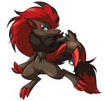  2014 alpha_channel ambiguous_gender anthro black_body black_fur canid canine cheek_tuft chibi claws facial_tuft fizzy-dog fur grey_body grey_fur hair head_markings highlights_(coloring) inner_ear_fluff mammal markings nintendo pok&eacute;mon pok&eacute;mon_(species) ponytail red_claws red_hair red_inner_ear shoulder_tuft simple_background smile solo toe_claws transparent_background tuft video_games zoroark 