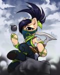  2020 absurd_res akali_(lol) black_hair bomb clothed clothing detailed_background earth_pony equid equine explosives female feral fully_clothed hair hi_res hitbass horse league_of_legends mammal melee_weapon my_little_pony polearm ponification pony riot_games scythe sitting solo tan_body tossing veil video_games weapon 