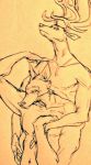  2020 anthro antlers beastars canid canine canis cervid cervine duo embrace fur half-length_portrait horn legoshi_(beastars) looking_at_viewer louis_(beastars) male male/male mammal monochrome nude portrait red_deer traditional_media_(artwork) wolf wuffinarts 