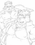  2018 abs accessory anthro biceps black_bear canid canine canis chest_fur chest_scar chubby_male clothed clothing coat_cape duo eye_patch eyewear facial_scar fur hair headband hi_res horkeukamui kimun_kamui_(gammachaos) line_art m0000rgn male mammal moon_bear musclegut muscular muscular_anthro muscular_male nipples open_shirt pecs scar shirt tokyo_afterschool_summoners topwear ursid ursine video_games wolf 