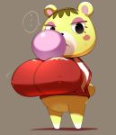  ... animal_crossing anthro big_breasts blush blush_stickers bodily_fluids bottomless breasts brown_hair bubble bubble_gum candy clothed clothing eyeshadow female food fur genitals gum hair hi_res huge_breasts jacket makeup mammal nintendo nipple_outline obikuragetyan pussy solo speech_bubble sweat sweatdrop tammy_(animal_crossing) topwear ursid video_games yellow_body yellow_fur 