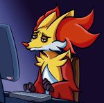  ambiguous_gender chair computer delphox furniture hi_res inner_ear_fluff mahoxy meme nintendo office_chair pok&eacute;mon pok&eacute;mon_(species) simple_background solo tuft video_games 