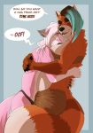  absurd_res ailurid anthro big_breasts breast_squish breasts canid canine canis chubby_female clothing curvaceous curvy_figure curvy_hips duo english_text female fur girly green_hair hair hi_res hug kaguya_(umpherio) larger_female loin-cloth male male/female mammal pink_body pink_fur red_panda sinqularis size_difference slightly_chubby smaller_male speech_bubble squish tall text tribal_clothing umpherio voluptuous white_hair wolf 