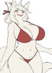  anthro big_breasts bikini blue_eyes blush breasts canid canine cleavage clothed clothing female fur hair hi_res huge_breasts kemono kikunoya looking_at_viewer mammal navel open_mouth simple_background solo standing swimwear white_background white_body white_fur white_hair 