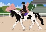  arpg digital_media_(artwork) dressage equid equine faime feral hi_res horseback mammal mottled piebald reins rhari rider riding saddle stirrups 