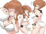  ass ball barefoot bikini blush bow braids breasts brown_eyes brown_hair cleavage girls_und_panzer necklace sunglasses swimsuit takebe_saori white wink yabai_gorilla 