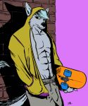  absurd_res andromorph_(lore) anthro canid canine canis clothing hi_res humanoid junk male mammal skateboard solo street sweats tentreesart wolf wolfman 