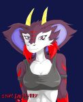  blue_background cobra dragon female hair hi_res horn purple_eyes red_hair reptile scalie simple_background snake solo spike_the_furry yellow_horn 