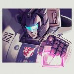  1boy autobot close-up energon_cube highres holding insignia jazz_(transformers) looking_at_viewer makaron611 mecha no_humans smirk solo transformers visor 